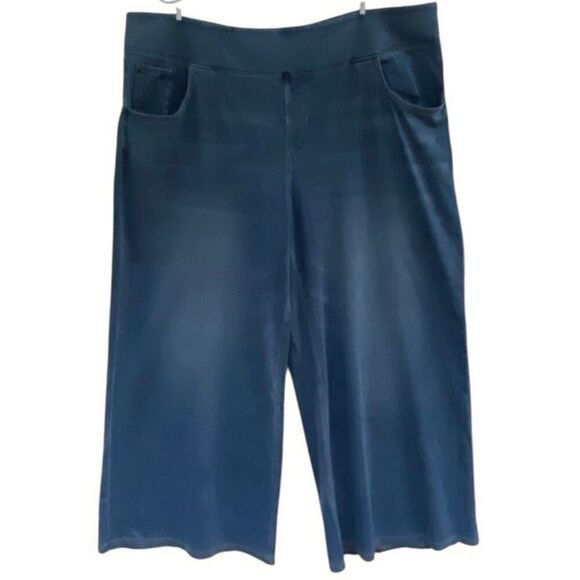 Halara Flex Denim Wide Leg Pants 3X Blue Stretch Athleisure Cropped Lightweight - Picture 5 of 7